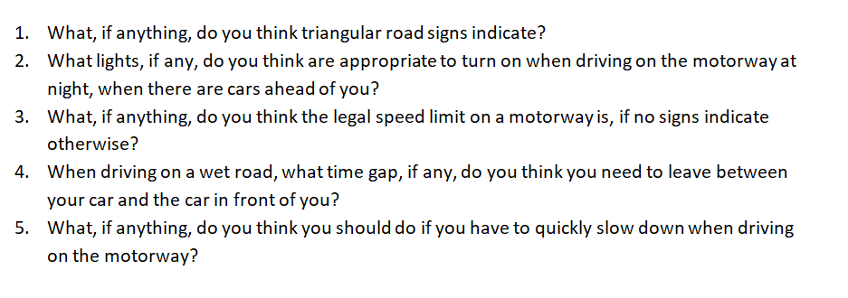 Five Common Driving Theory Test Questions